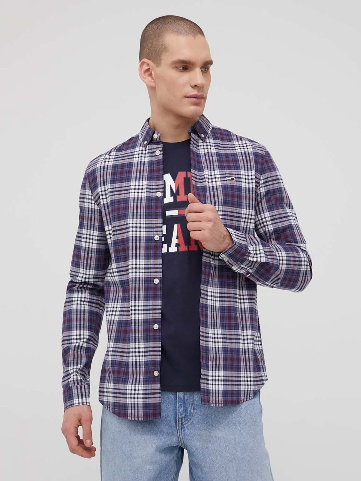 Ανδρικό πουκάμισο TJM ESSENTIAL POPLIN CHECK SHIRT DM0DM12339C8I | DM0DM12339C8I