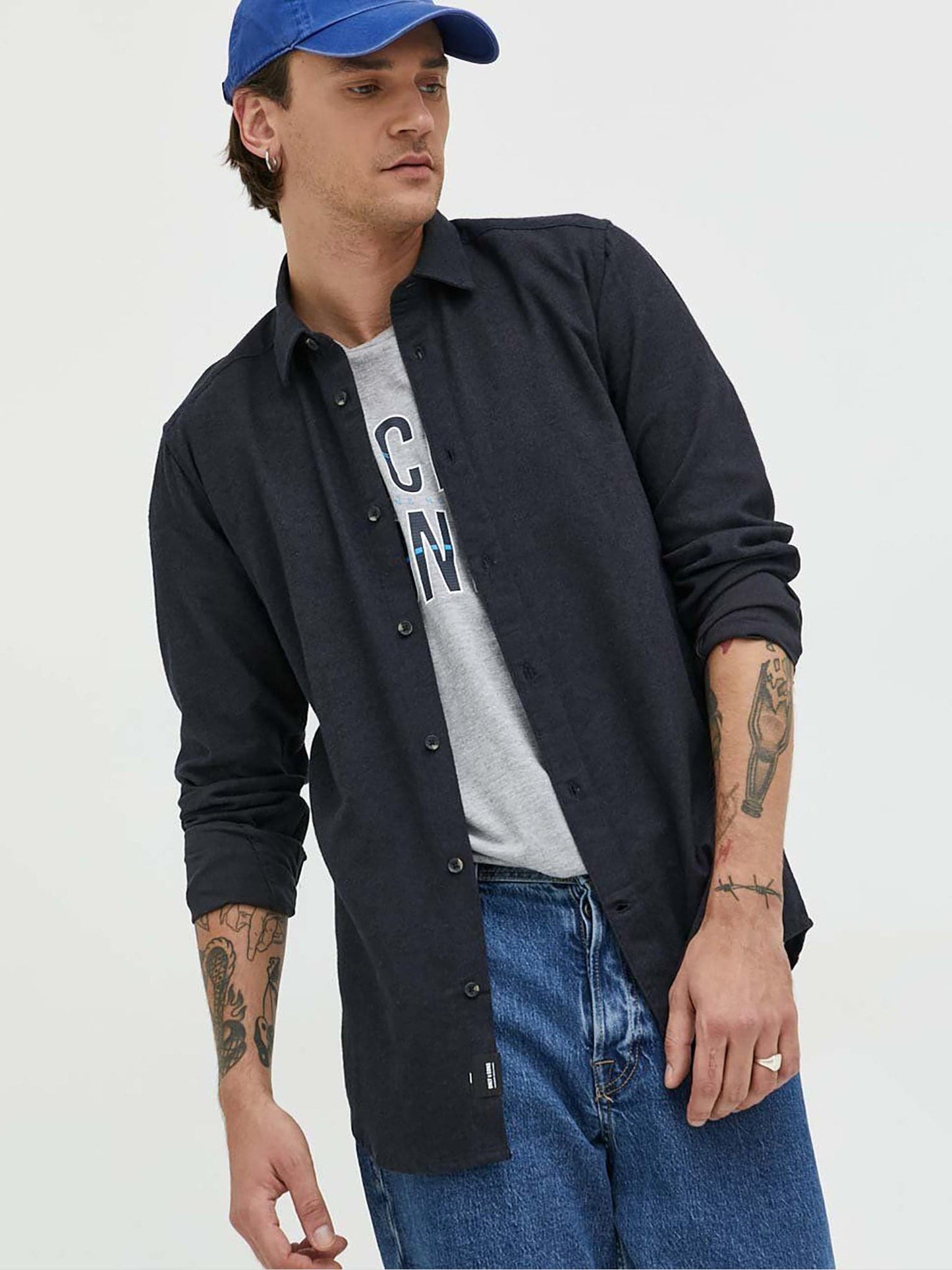 Ανδρικό πουκάμισο βαμβακερό ONSARI SLIM FLANNEL SOLID LS SHIRT 22023957 | 22023957