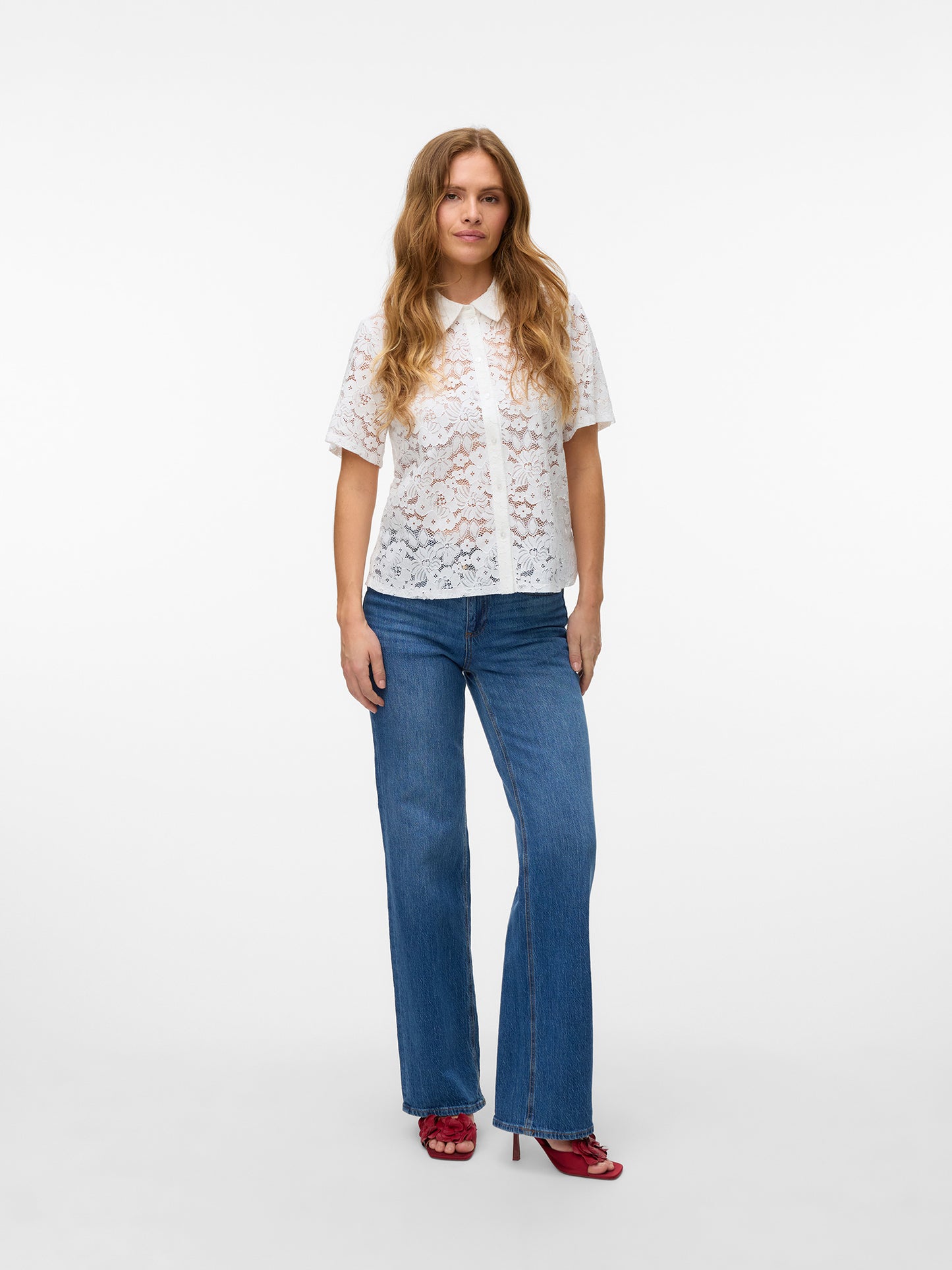Γυναικείο πουκάμισο δαντέλα VMHONEY LACE SS SHIRT WVN 10330056 | 10330056
