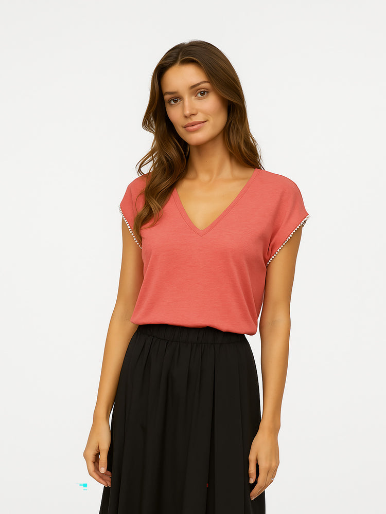 Γυναικεία μπλούζα VMVIPS SS AVA V-NECK TOP JRS 10327099 | 10327099