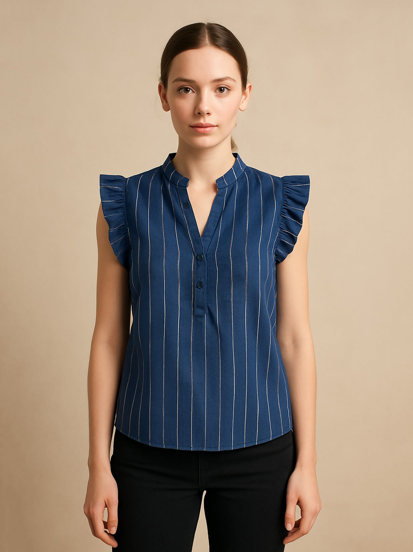 Γυναικεία μπλούζα ριγέ VMODETTE SS V-NECK TOP WVN EXP 10343780 | 10343780