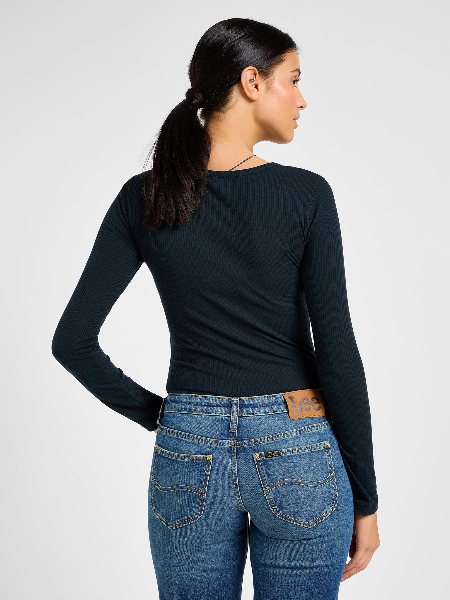 Γυναικεία μπλούζα ριπ Ribbed Long Sleeve Henley in Unionall Blk 112341572 | 112341572