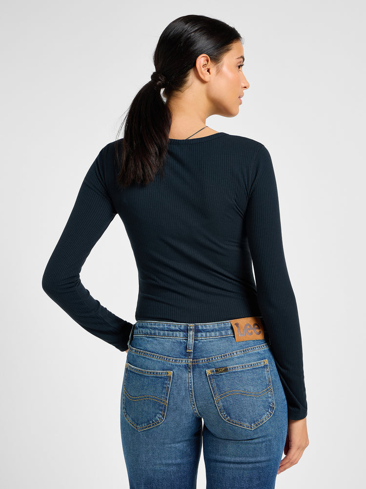 Γυναικεία μπλούζα ριπ Ribbed Long Sleeve Henley in Unionall Blk 112341572 | 112341572