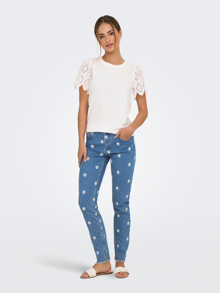 Γυναικείο t-shirt κιπούρ μανίκια ONLEBBA LIFE S/S LACE TOP JRS 15324887 | 15324887