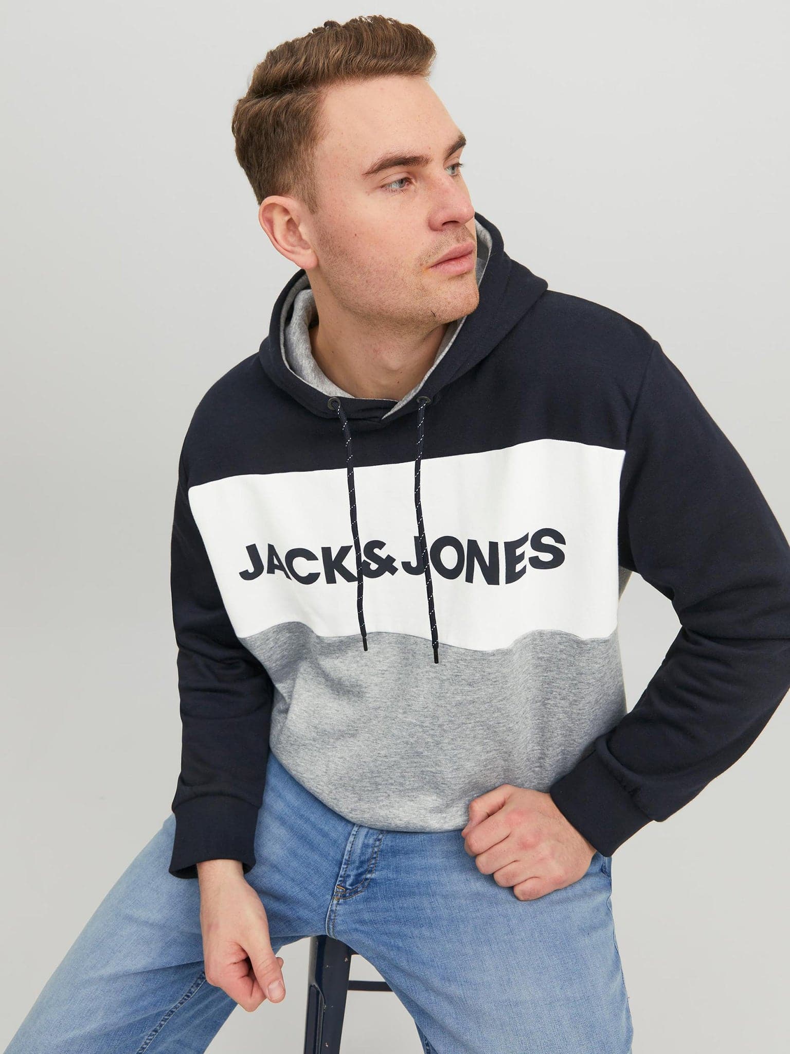 Ανδρική μπλούζα φούτερ Plus size JJELOGO BLOCKING SWEAT HOOD NOOS 12173965 | 12173965