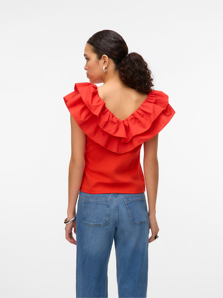 Γυναικεία μπλούζα με βολάν VMANE SL FRILL SHORT TOP JRS 10327412 | 10327412