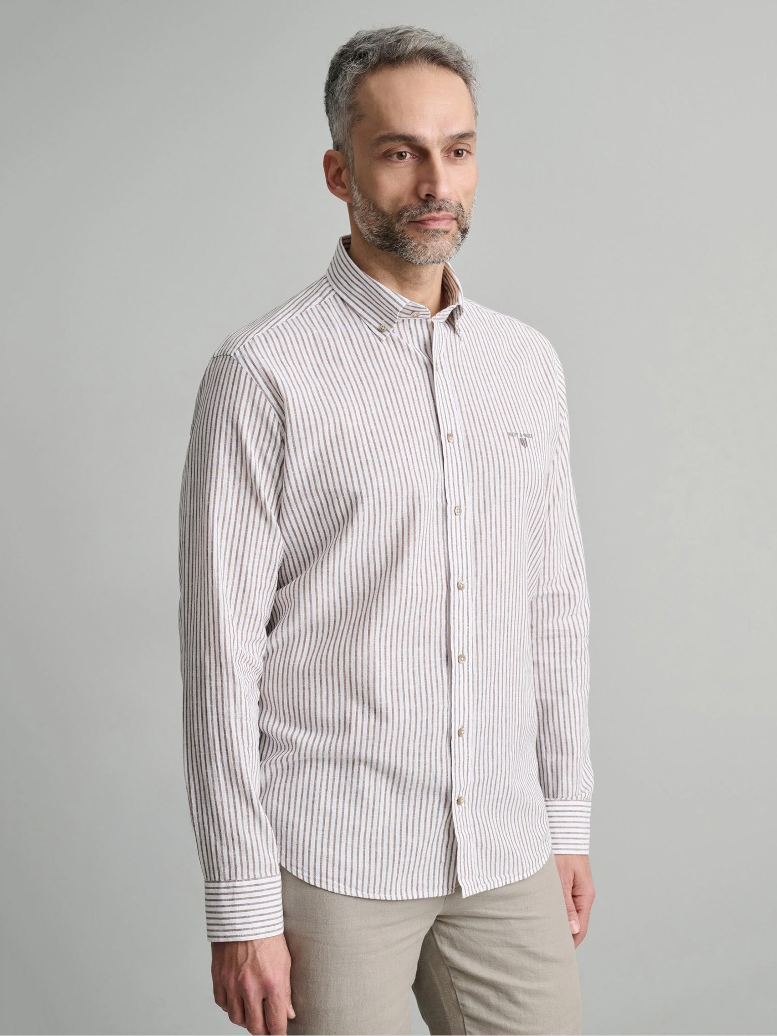 Ανδρικό πουκάμισο ριγέ white/brown 24NG.CR108/1B | 24NG.CR108/1B