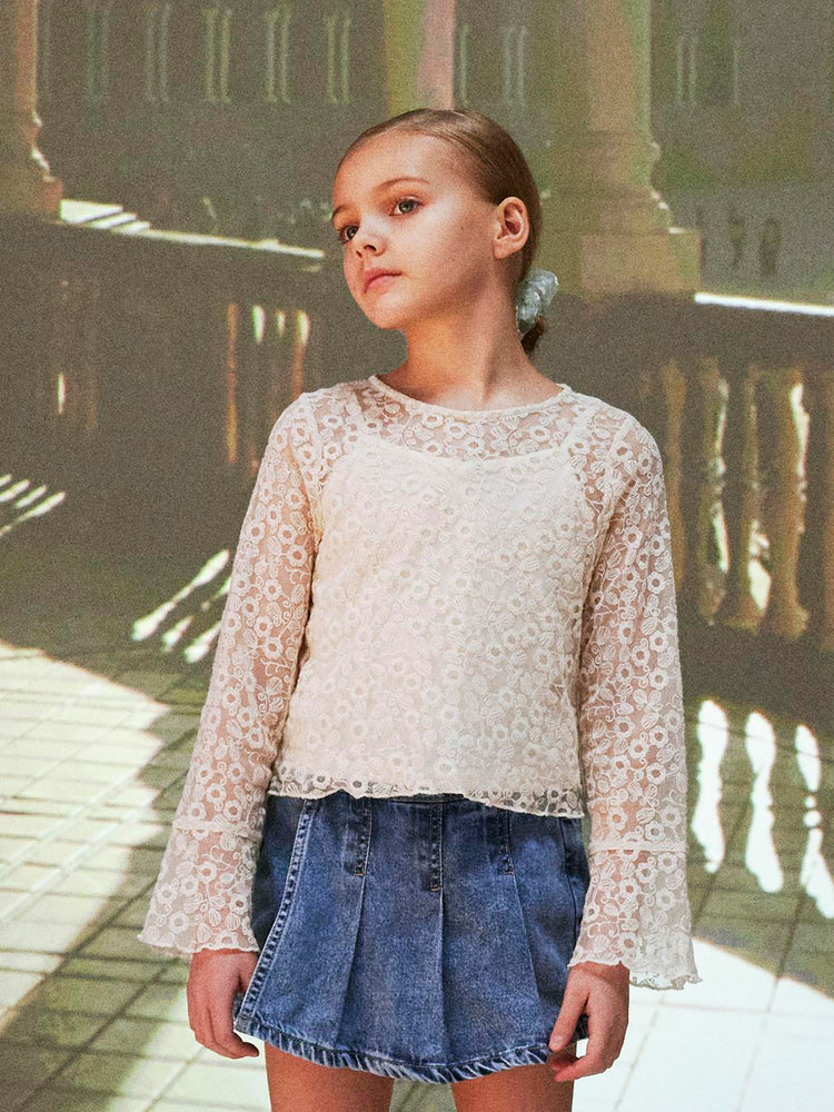 Εφηβική μπλούζα διάφανη με κεντήματα NKFHUNICIA LS SHORT TOP 13229406 | 13229406