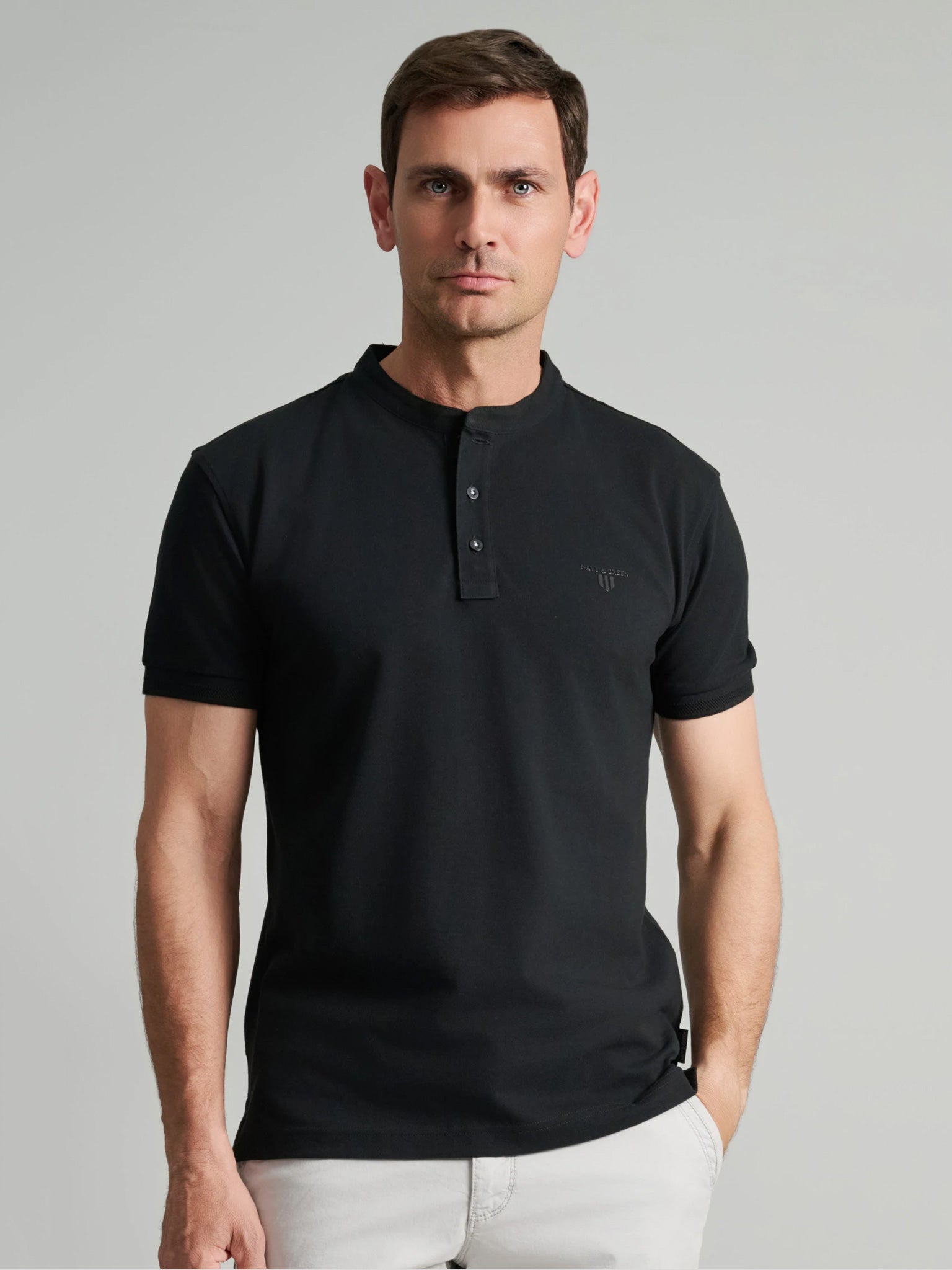 Ανδρικό polo mao γιακάς black 24GE.959/PB/YL.3 | 24GE.959/PB/YL.3