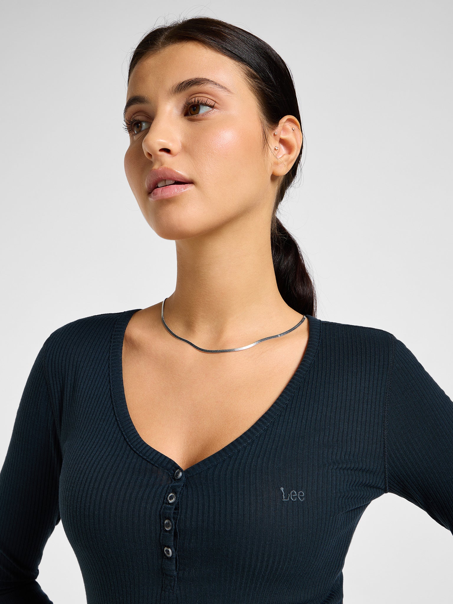 Γυναικεία μπλούζα ριπ Ribbed Long Sleeve Henley in Unionall Blk 112341572 | 112341572