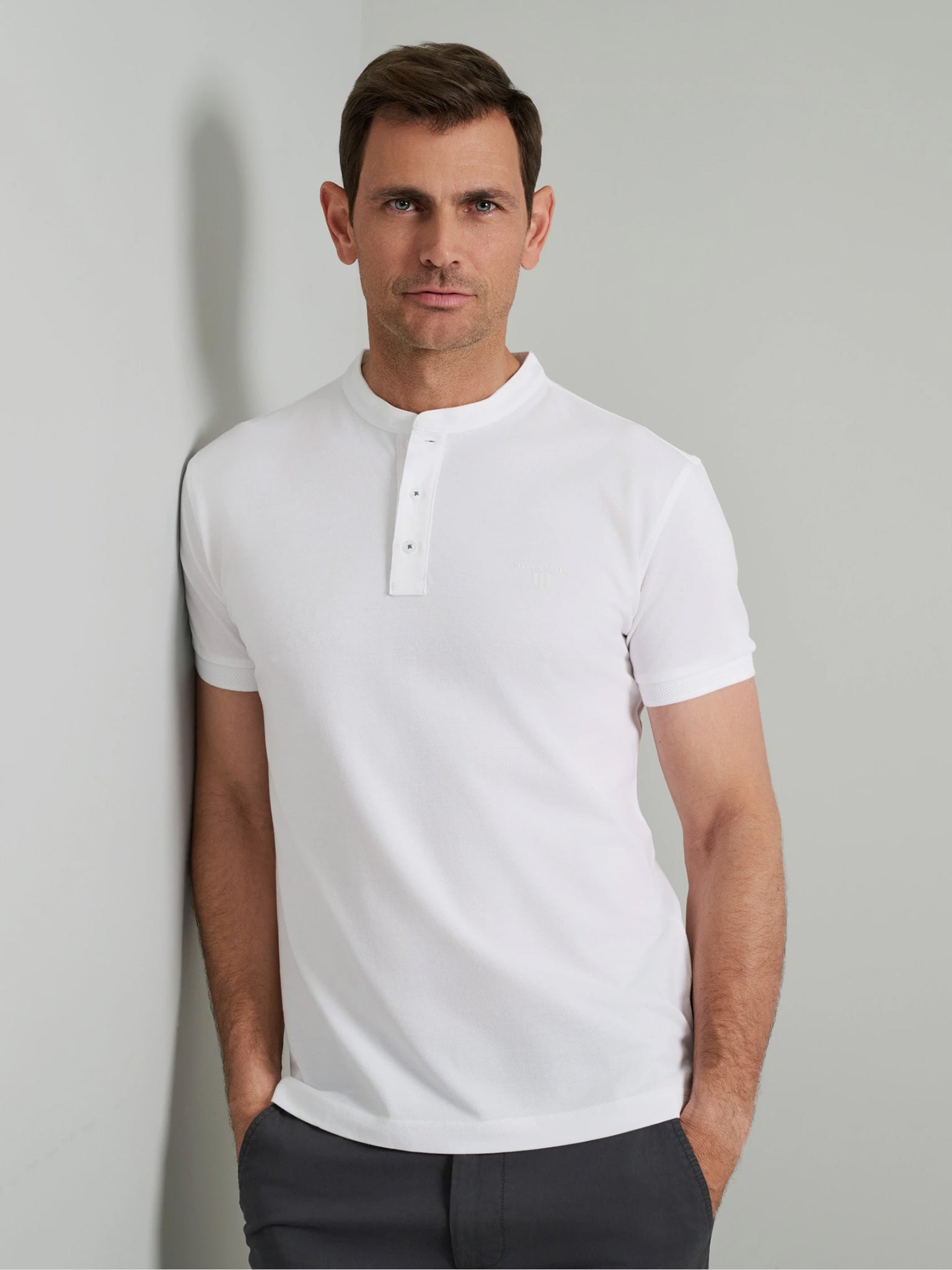 Ανδρικό polo mao γιακάς white 24GE.959/PB/YL.3 | 24GE.959/PB/YL.3