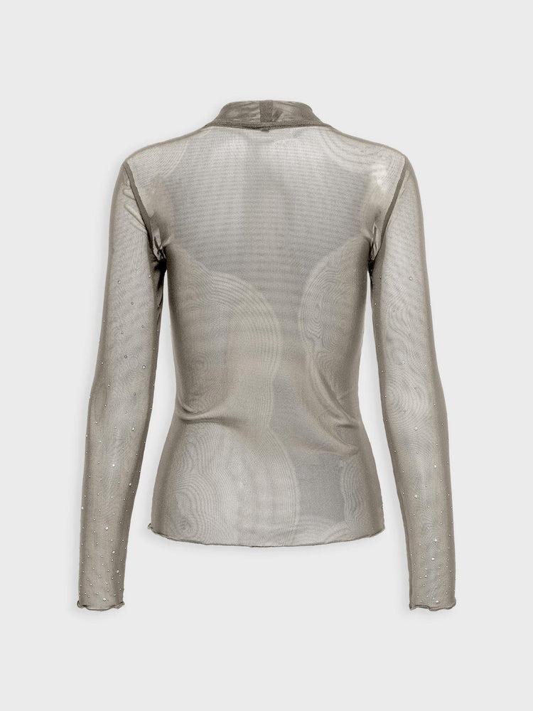 Γυναικεία μπλούζα διάφανη με στρας ONLELSA L/S MESH SHINE HIGH NECK TOP JRS 15310212 | 15310212