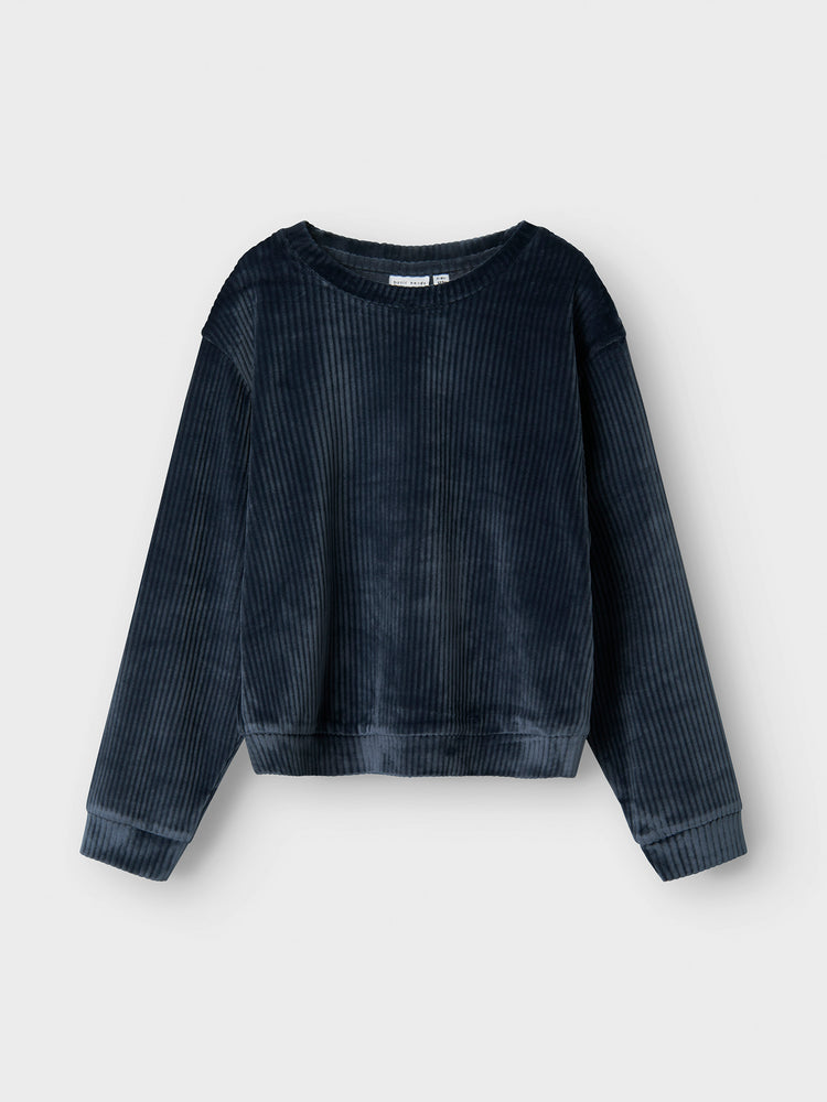 Εφηβική μπλούζα βελούδο Beacon Blue NKFVELOA LS VELVET SHORT TOP 13235119 | 13235119