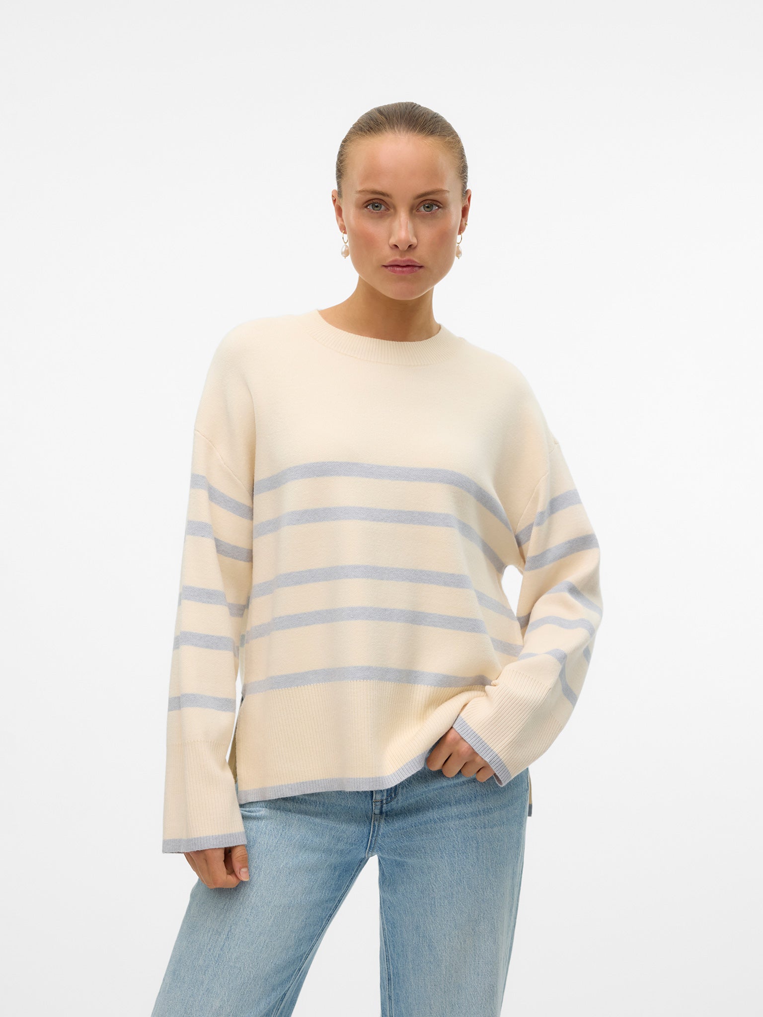 Γυναικεία μπλούζα πλεκτή VMSABA LS O-NECK STRIPE PULLOVER GA NOOS 10278319 | 10278319