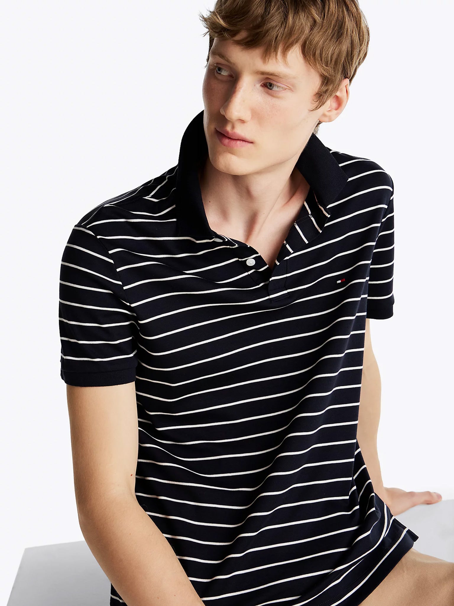 Ανδρικό polo ριγέ LIQUID COTTON REG SEASONAL POLO MW0MW399940A7 | MW0MW399940A7