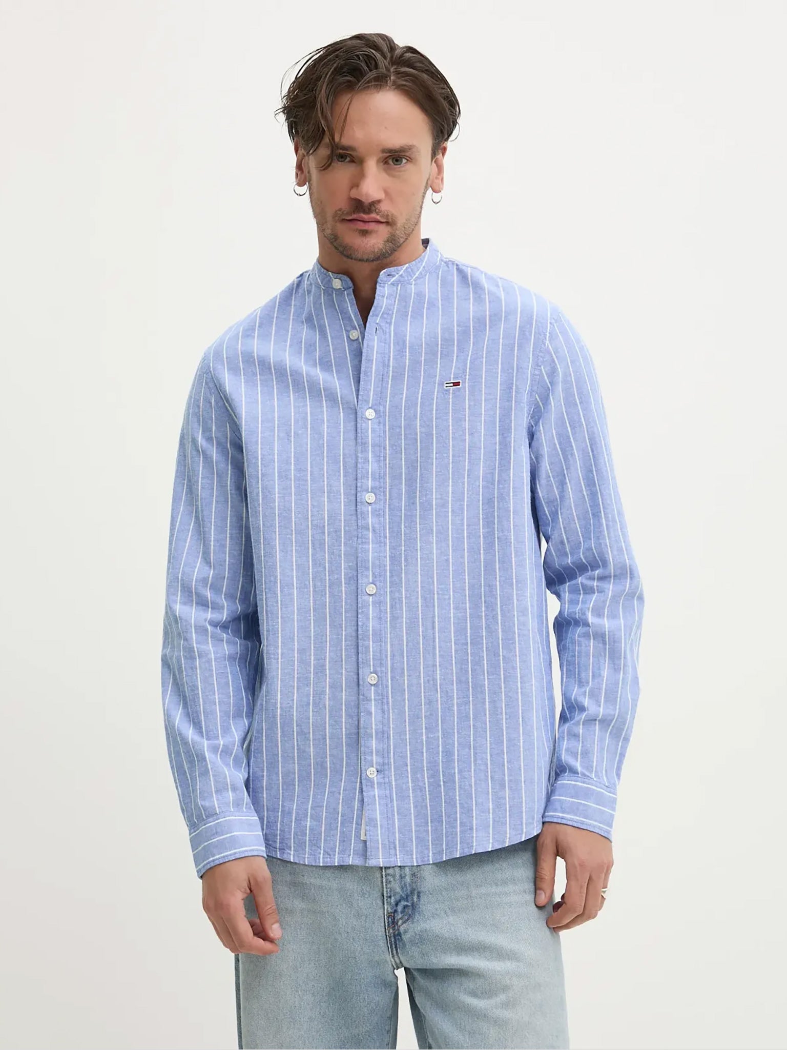 Ανδρικό πουκάμισο mao γιακά TJM LINEN MIX BND STP SHRT EXT DM0DM208930BA | DM0DM208930BA