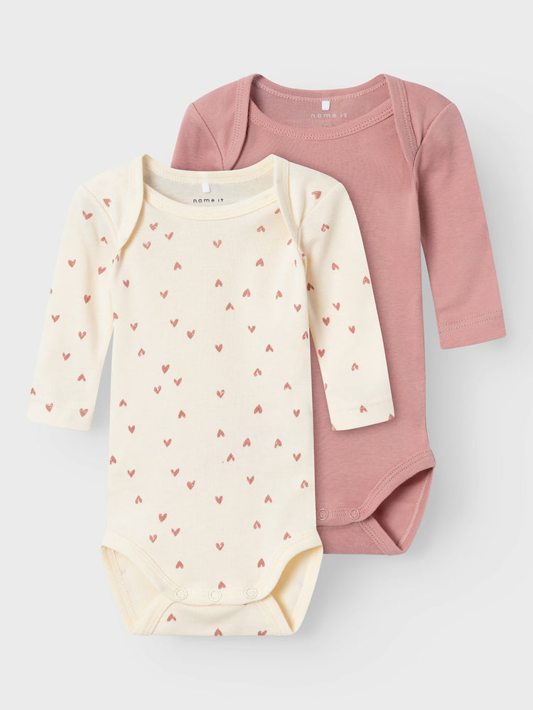 Βρεφικά κορμάκια σετ 2 τεμ NBFBODY 2P LS BUTTERCREAM HEARTS NOOS 13227029 | 13227029