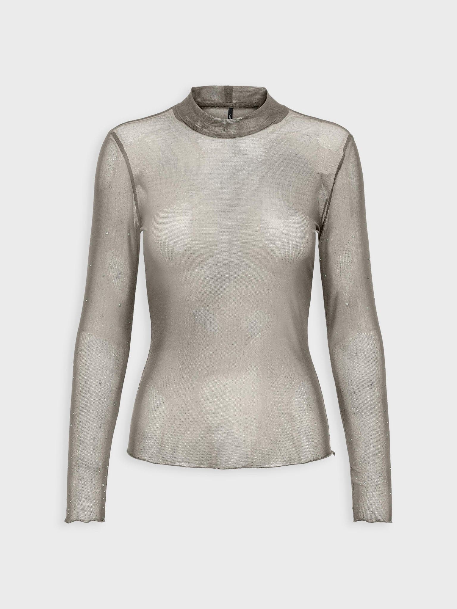 Γυναικεία μπλούζα διάφανη με στρας ONLELSA L/S MESH SHINE HIGH NECK TOP JRS 15310212 | 15310212
