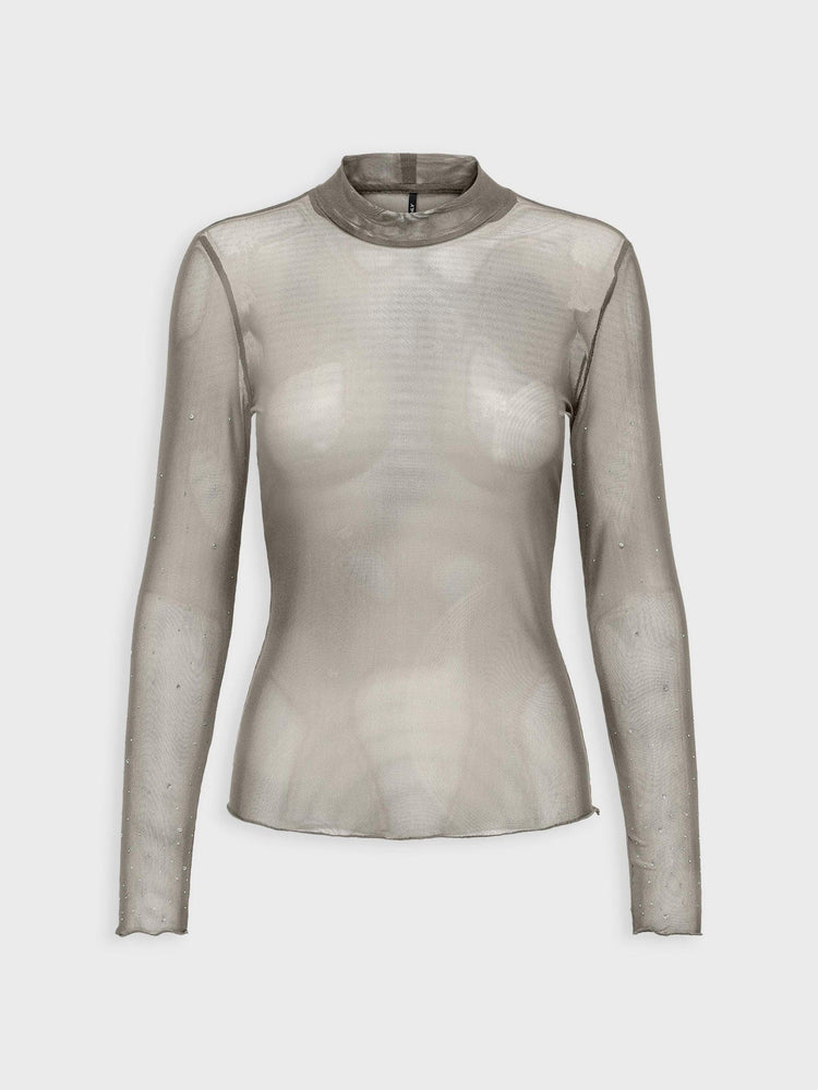 Γυναικεία μπλούζα διάφανη με στρας ONLELSA L/S MESH SHINE HIGH NECK TOP JRS 15310212 | 15310212
