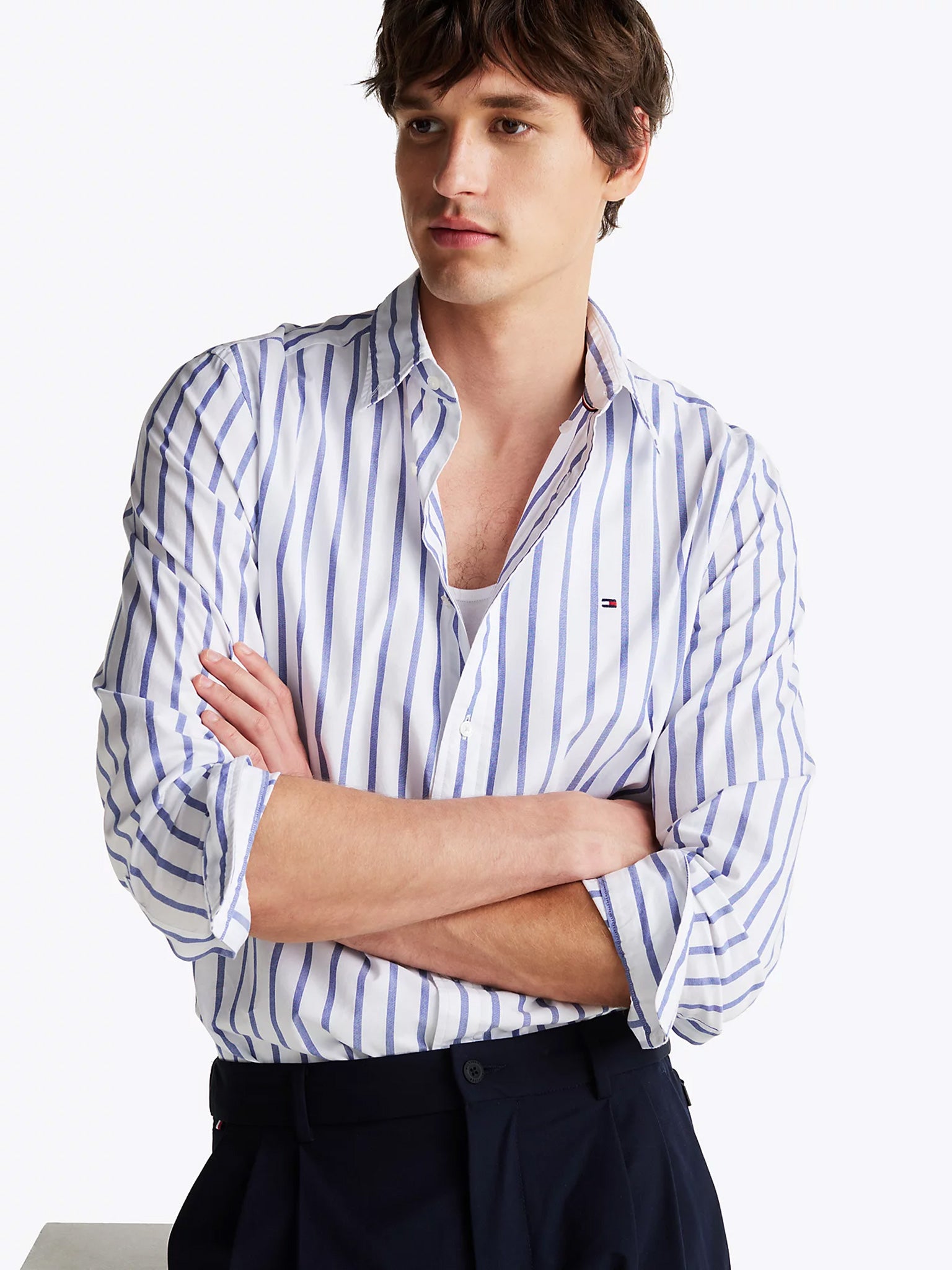 Ανδρικό πουκάμισο ριγέ FLEX POPLIN NAUTICAL STP SHIRT MW0MW375560GZ | MW0MW375560GZ