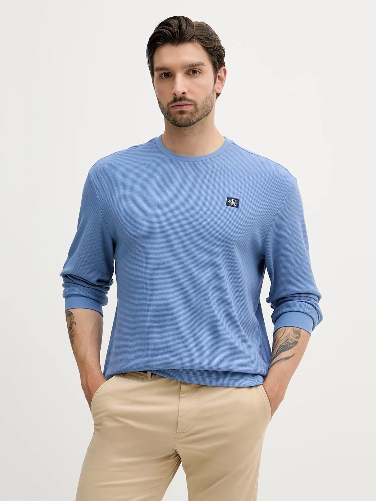 Ανδρική μπλούζα πλεκτή LS WAFFLE BADGE CREWNK TEE LV040EM2176PU | LV040EM2176PU