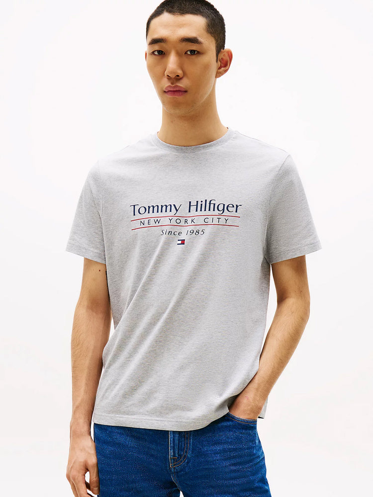 Ανδρικό t-shirt μελανζέ HILFIGER CENTER STACK TEE MW0MW38621P01 | MW0MW38621P01