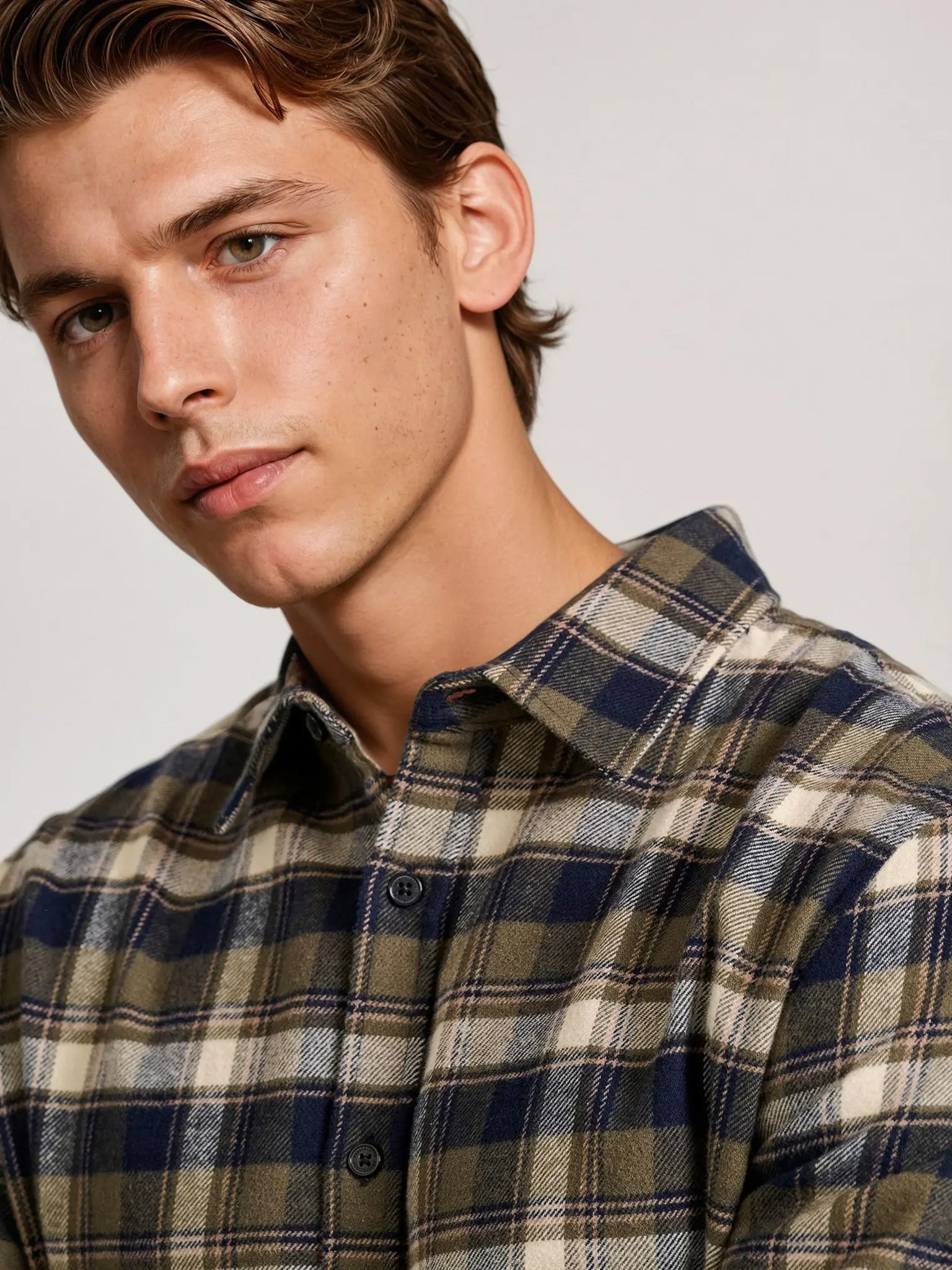 Ανδρικό πουκάμισο καρό FBM010-030-05 KHAKI | FBM010-030-05