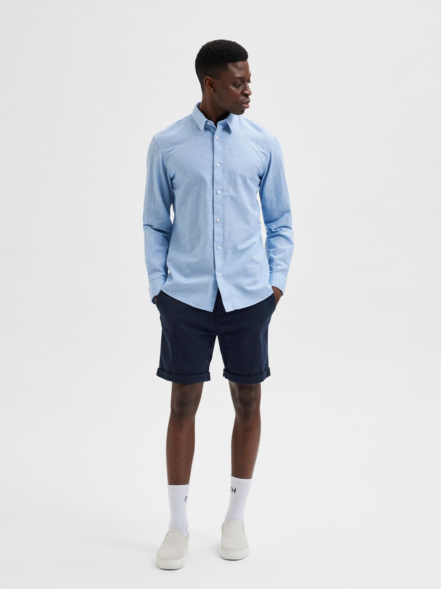 Ανδρικό πουκάμισο λινό SLHSLIMNEW-LINEN SHIRT LS CLASSIC 16079056 | 16079056