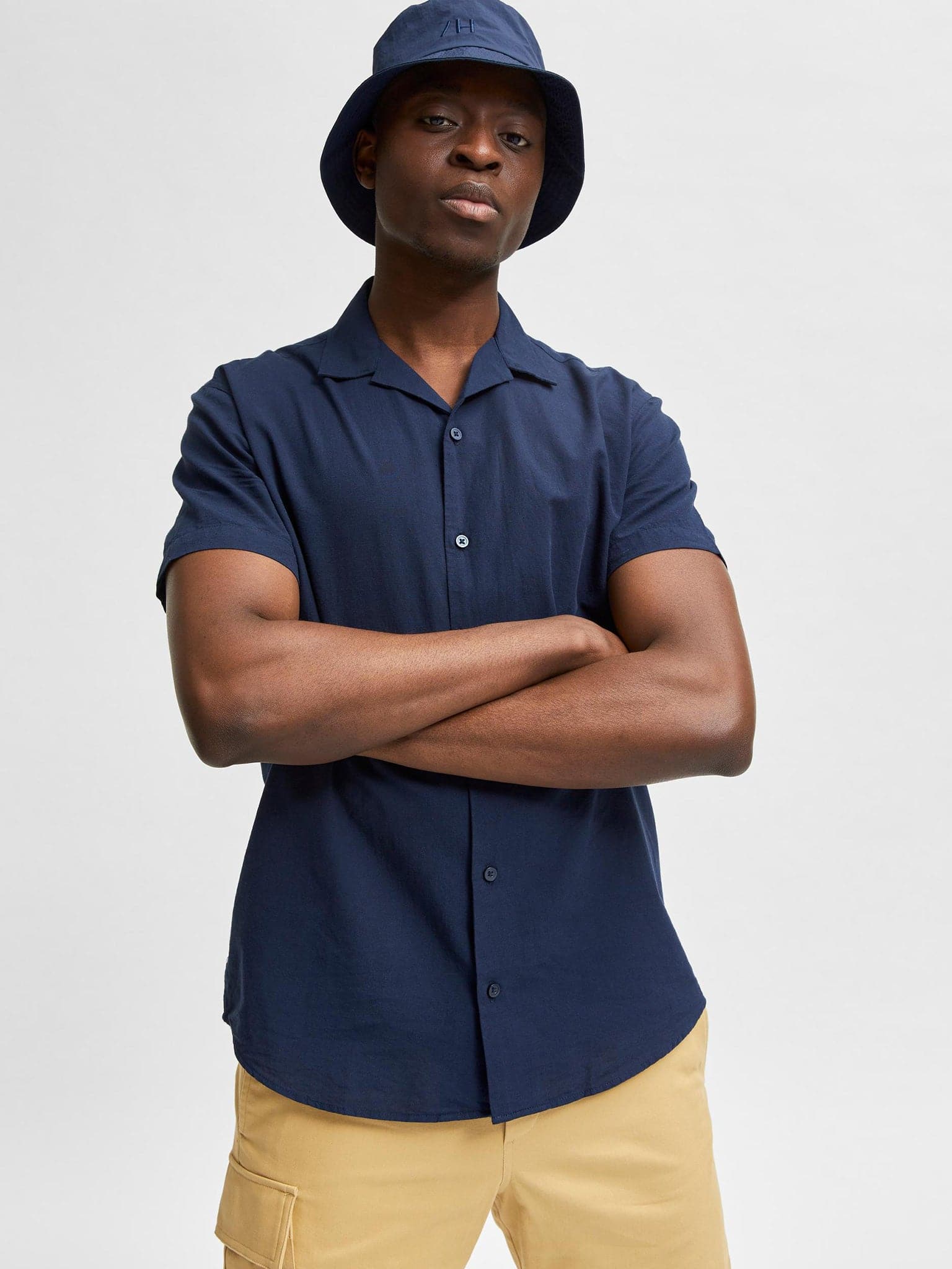 Ανδρικό πουκάμισο λινό SLHREGNEW-LINEN SHIRT SS RESORT 16079055 | 16079055