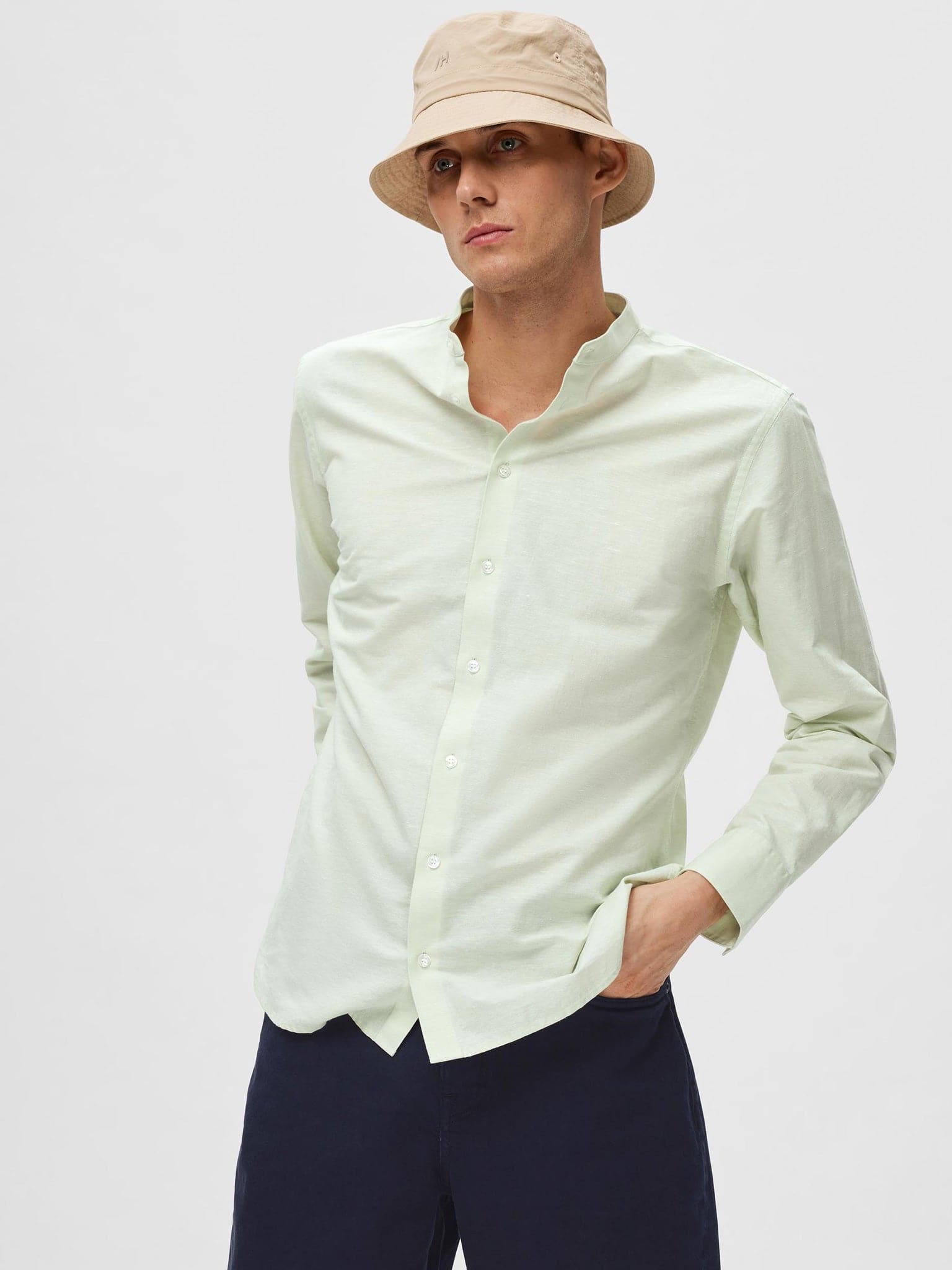 Ανδρικό πουκάμισο λινό SLHSLIMNEW-LINEN SHIRT LS BAND 16079058 | 16079058