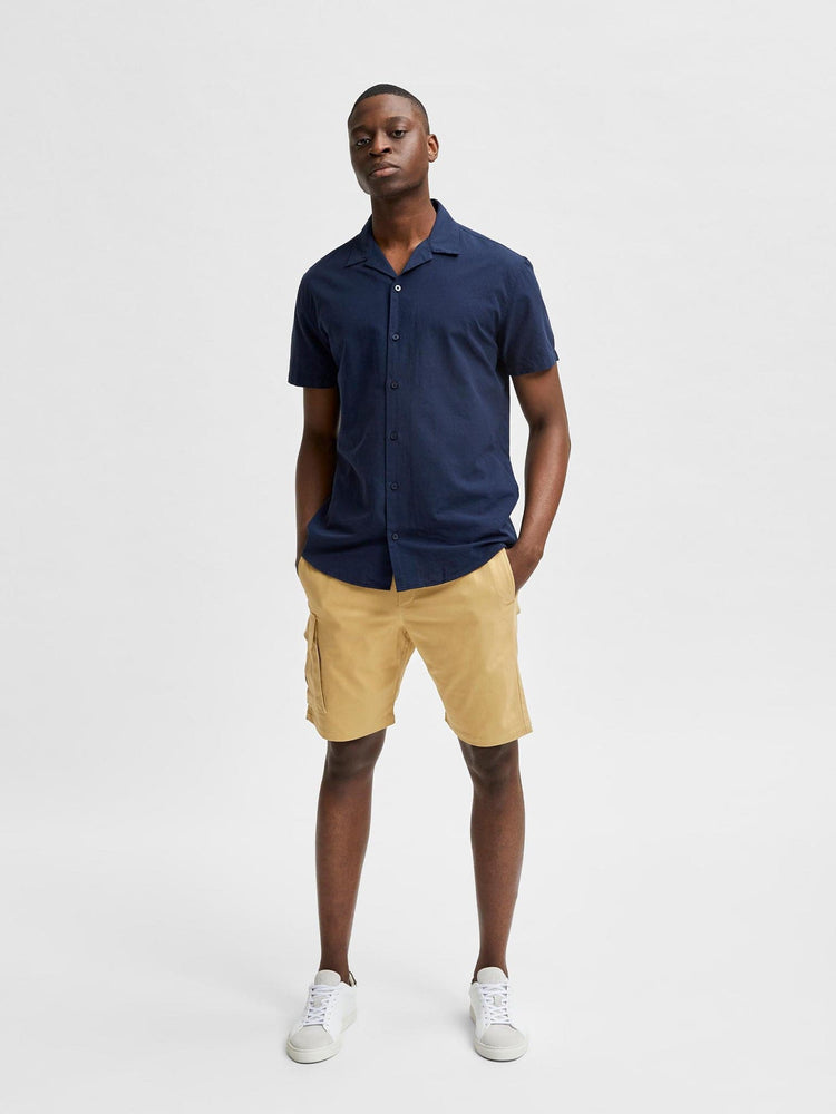 Ανδρικό πουκάμισο λινό SLHREGNEW-LINEN SHIRT SS RESORT 16079055 | 16079055