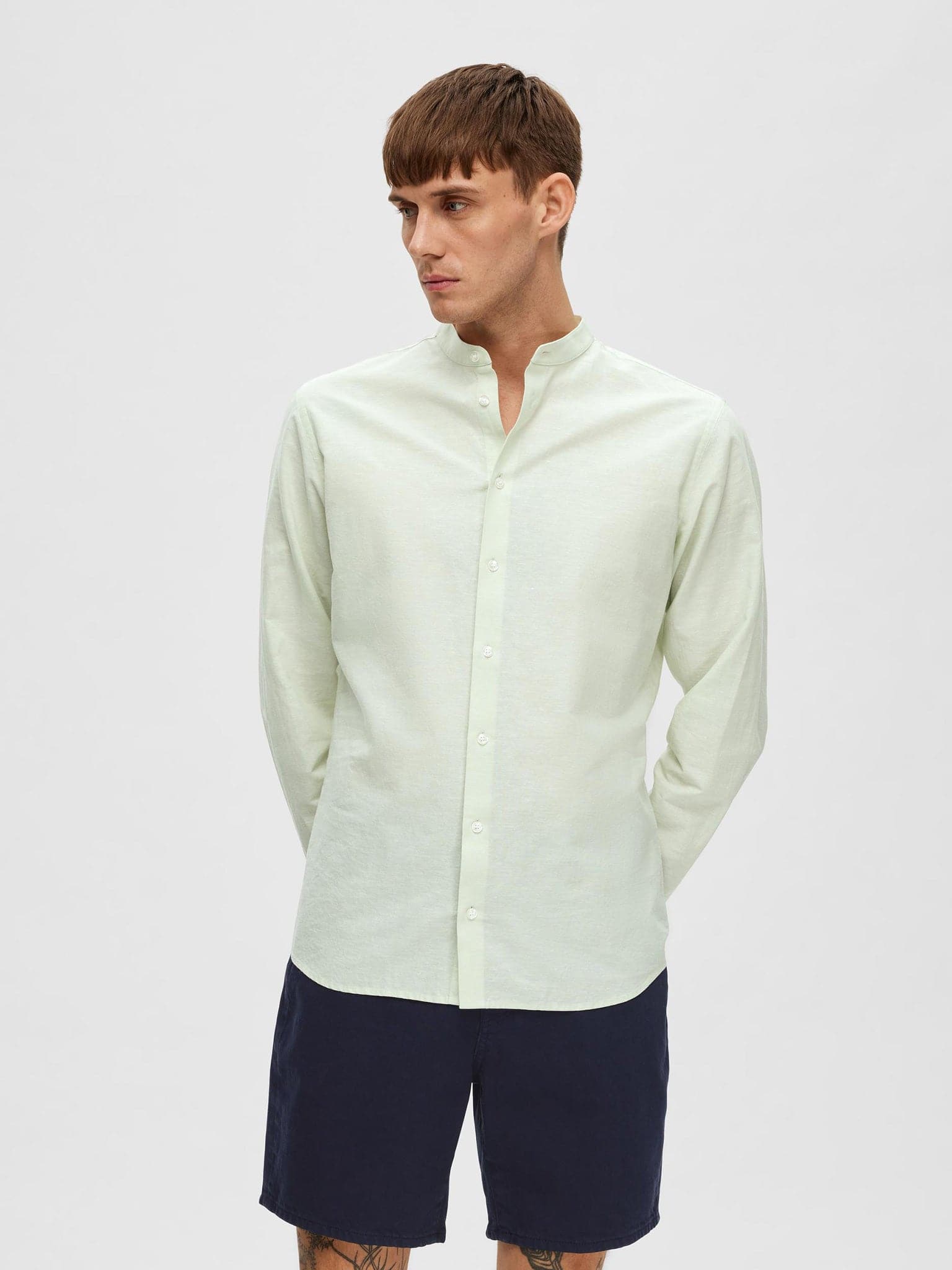 Ανδρικό πουκάμισο λινό SLHSLIMNEW-LINEN SHIRT LS BAND 16079058 | 16079058