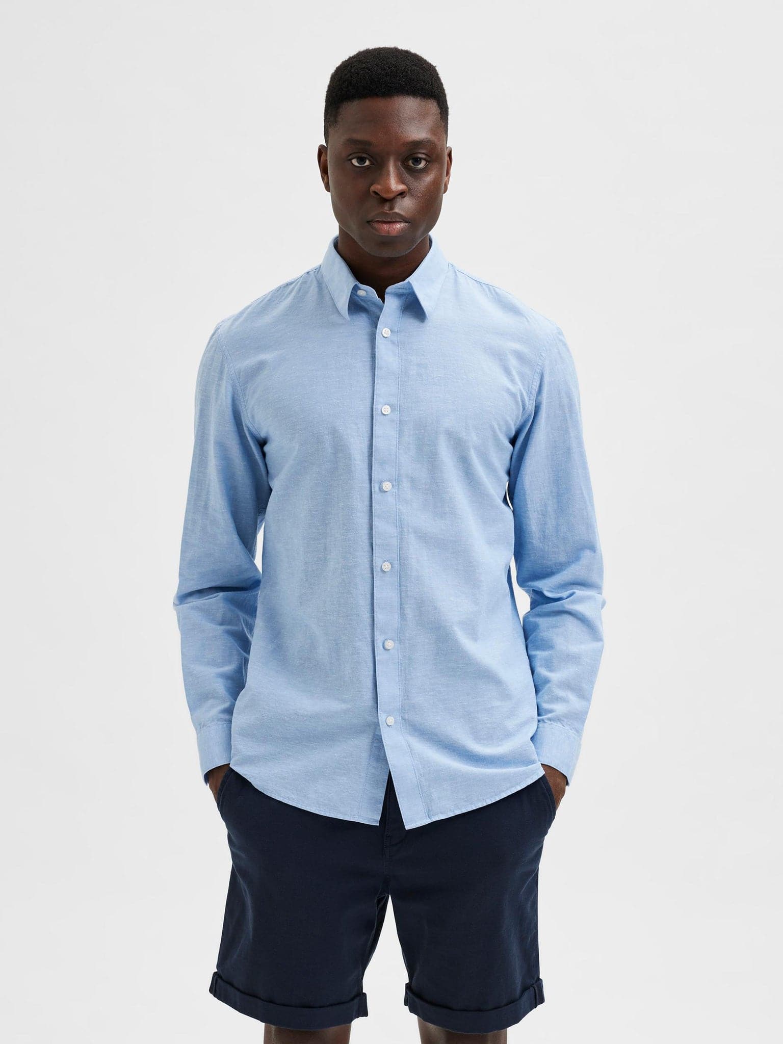 Ανδρικό πουκάμισο λινό SLHSLIMNEW-LINEN SHIRT LS CLASSIC 16079056 | 16079056