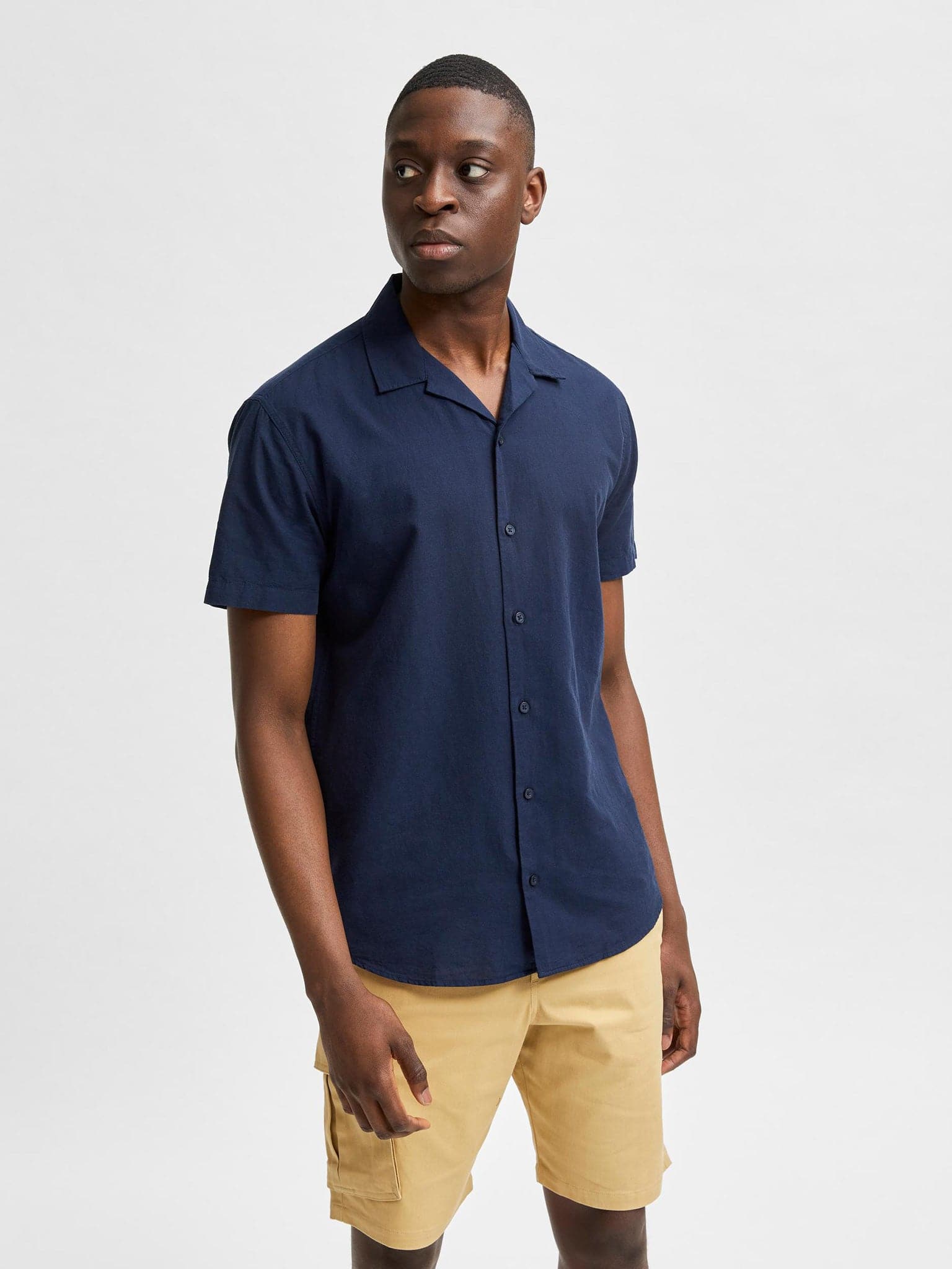 Ανδρικό πουκάμισο λινό SLHREGNEW-LINEN SHIRT SS RESORT 16079055 | 16079055