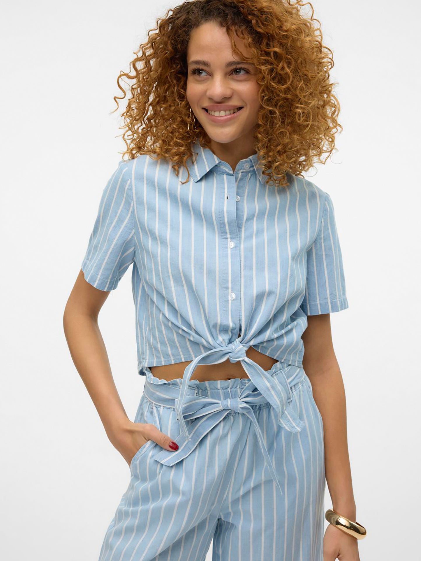 Γυναικείο πουκάμισο crop VMLEONIE 3/4 SHORT CHAMBRAY SHIRT 10309722 | 10309722