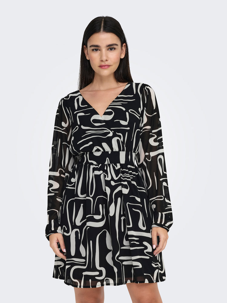 Γυναικείο φόρεμα εμπριμέ ONLSTAR LIFE L/S MEG V-NECK DRESS 15335345 | 15335345