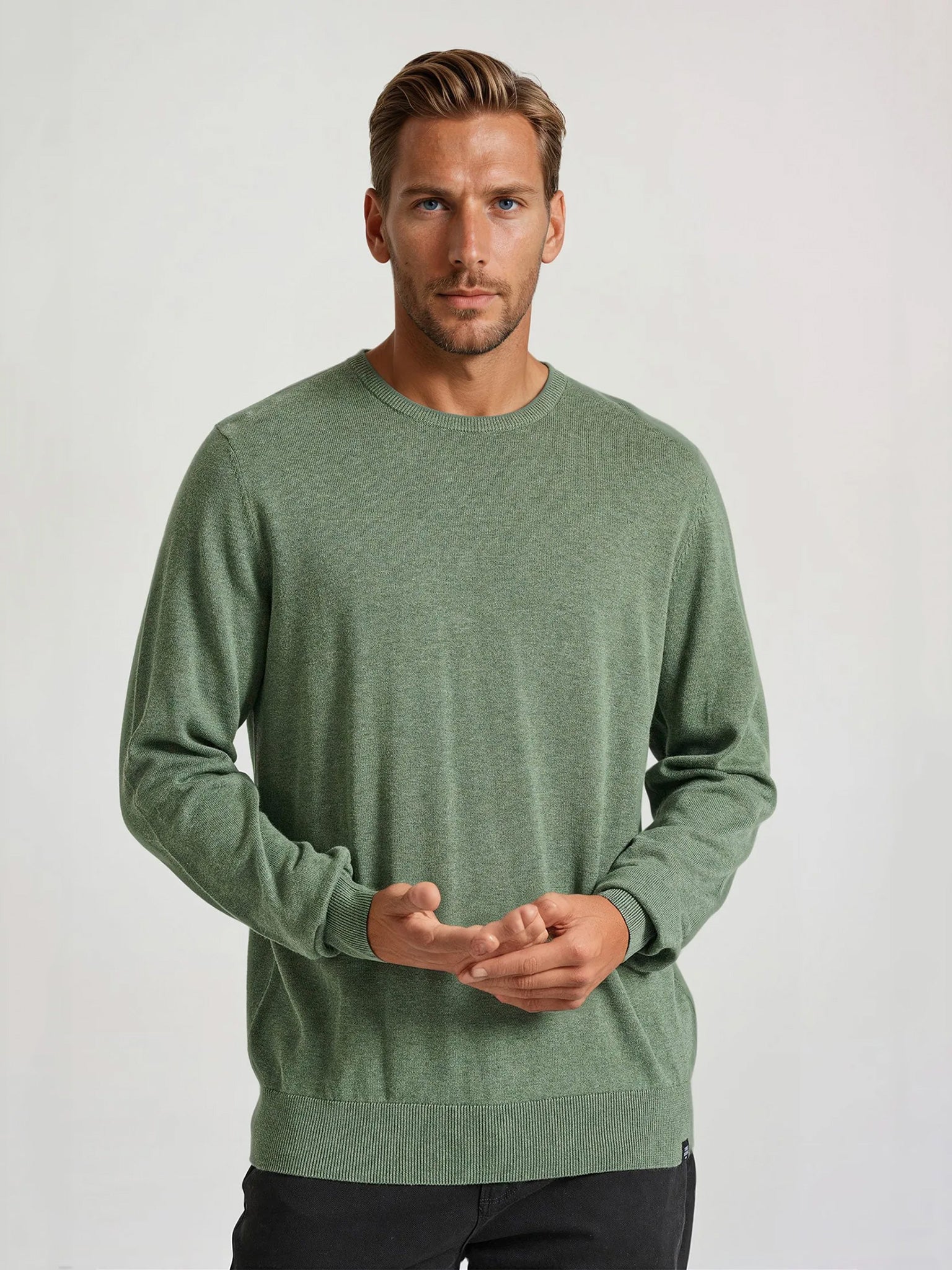 Ανδρική μπλούζα πλεκτή μελανζέ FBM010-001-09 DK GREEN MEL | FBM010-001-09