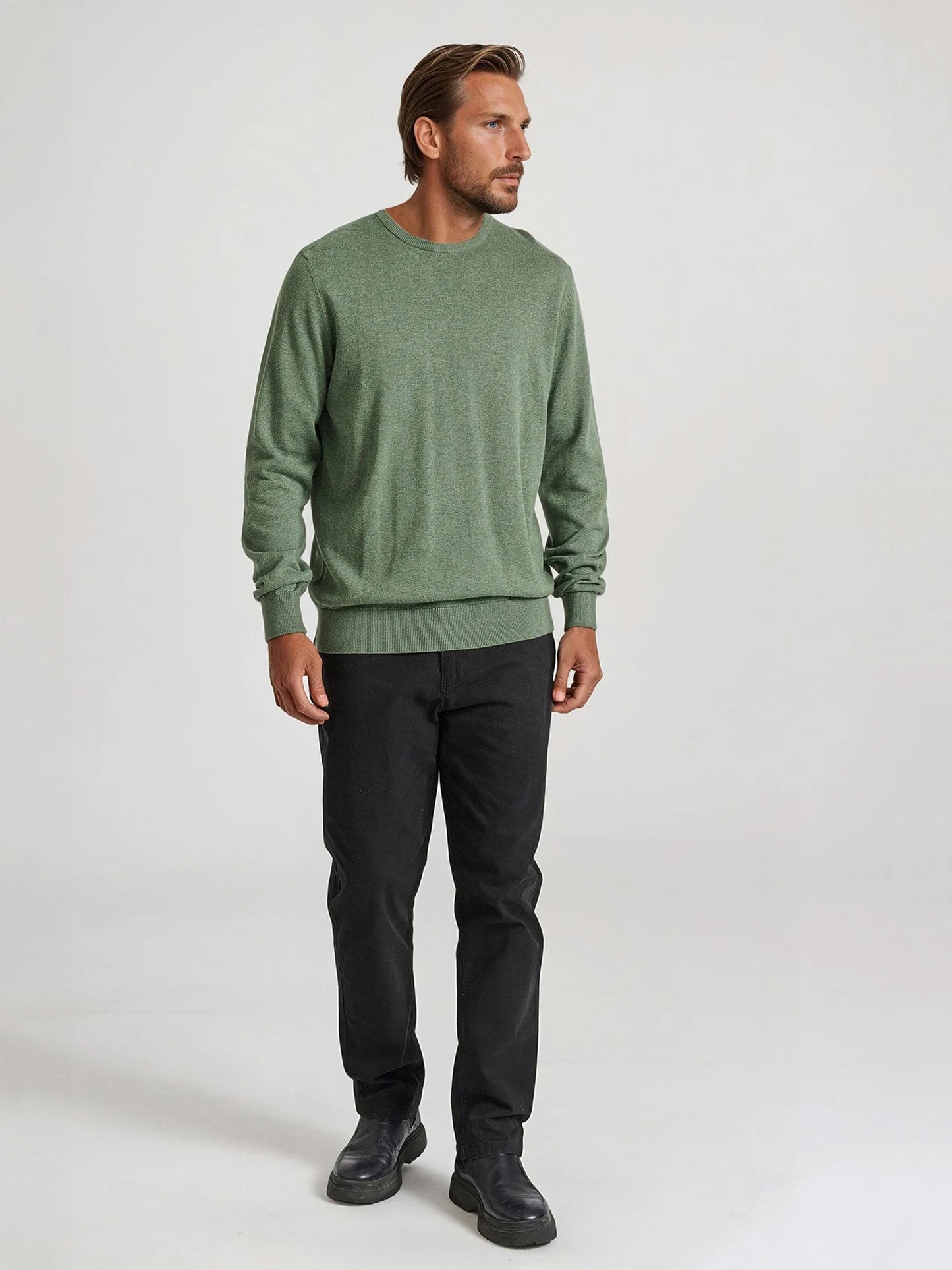 Ανδρική μπλούζα πλεκτή μελανζέ FBM010-001-09 DK GREEN MEL | FBM010-001-09