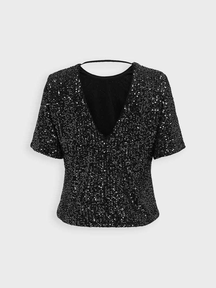 Γυναικεία μπλούζα παγιέτα ONLNEW GOLDIE SEQUIN SS TOP WVN CS 15336591 | 15336591