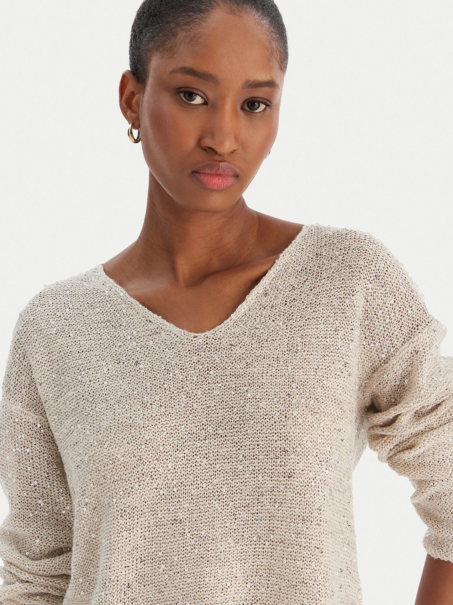 Γυναικεία μπλούζα παγιέτα VMLEILANI NEW LS V-NECK PULLOVER 10318223 | 10318223