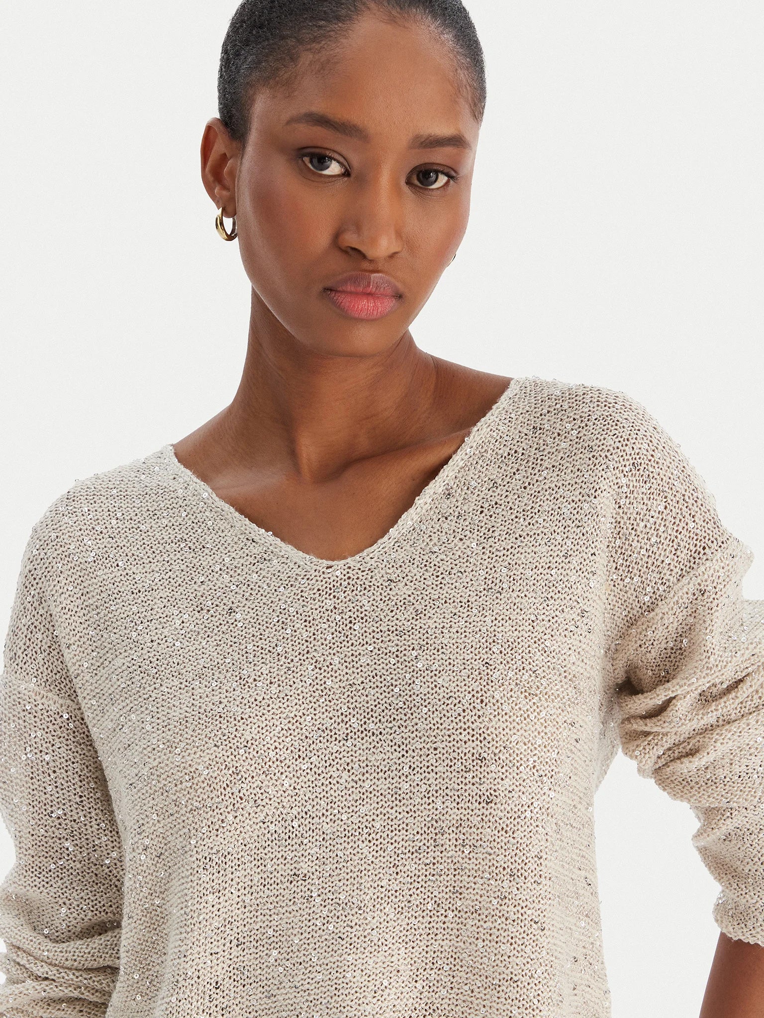 Γυναικεία μπλούζα παγιέτα VMLEILANI NEW LS V-NECK PULLOVER 10318223 | 10318223