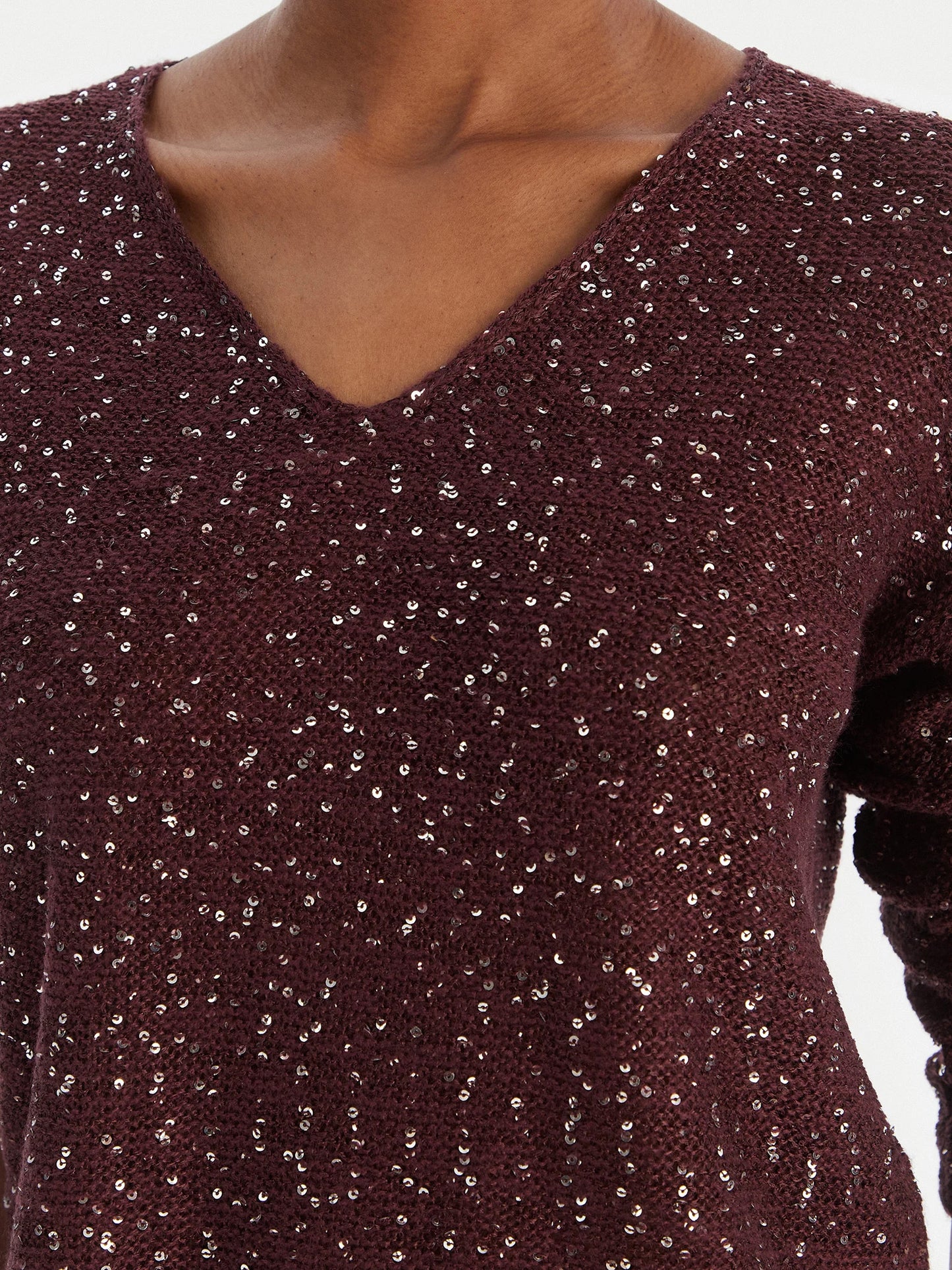 Γυναικεία μπλούζα παγιέτα VMLEILANI NEW LS V-NECK PULLOVER 10318223 | 10318223