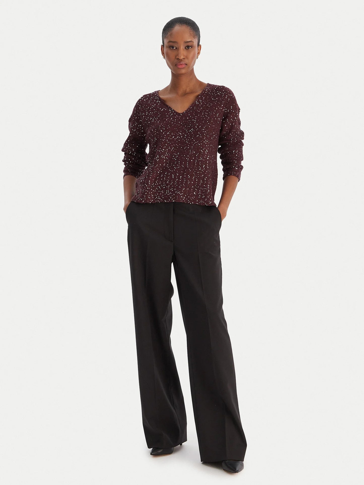 Γυναικεία μπλούζα παγιέτα VMLEILANI NEW LS V-NECK PULLOVER 10318223 | 10318223