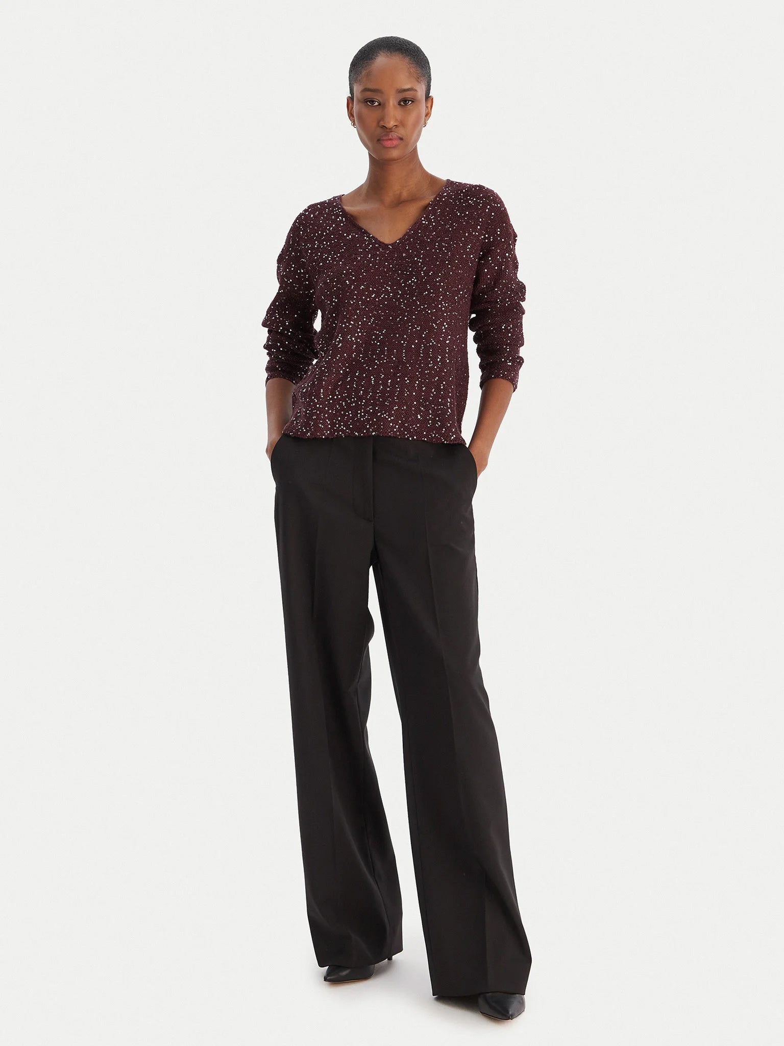 Γυναικεία μπλούζα παγιέτα VMLEILANI NEW LS V-NECK PULLOVER 10318223 | 10318223