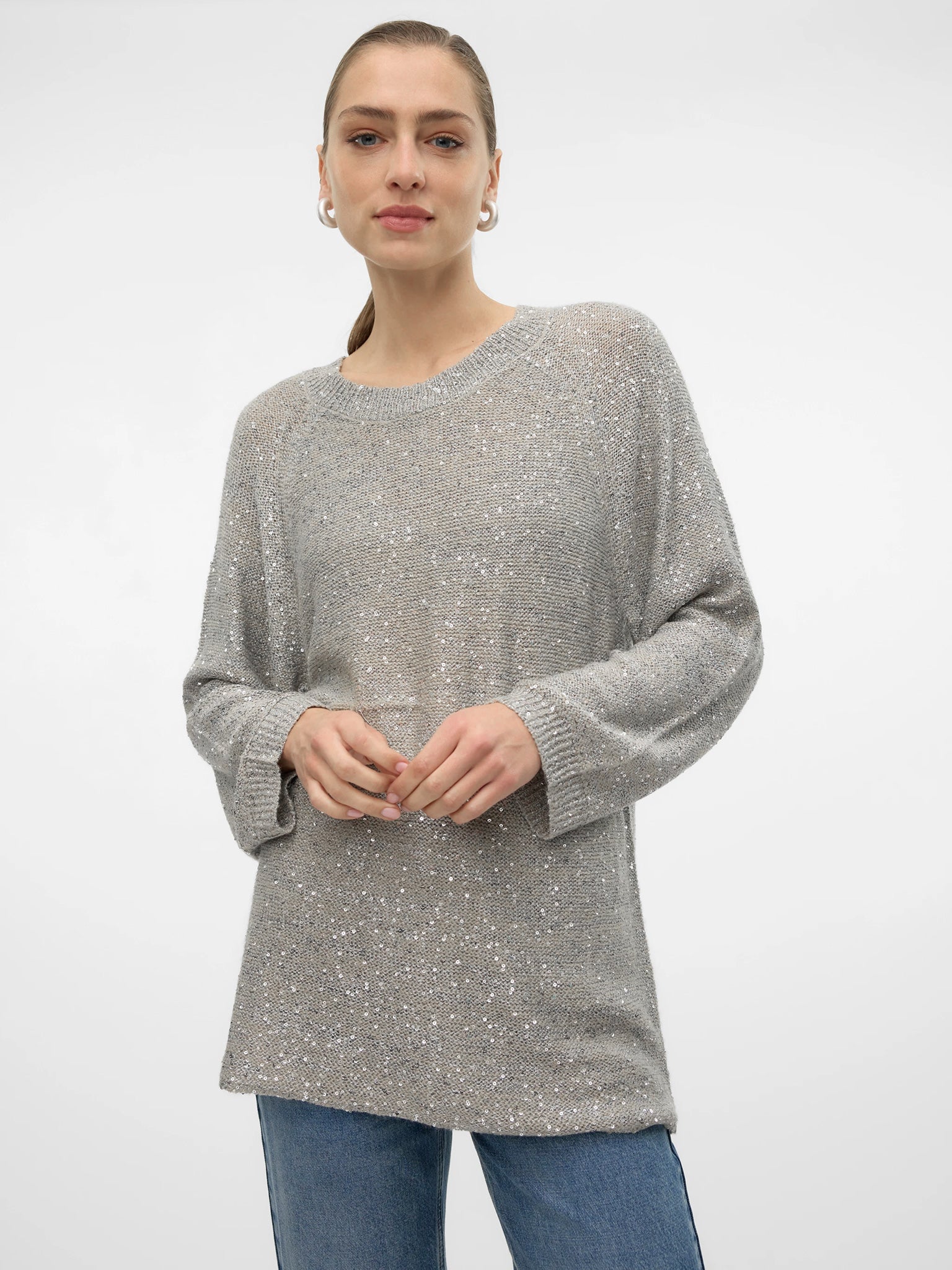 Γυναικεία μπλούζα παγιέτα VMLEILANI NEW LS O-NECK LONG PULL 10318192 | 10318192