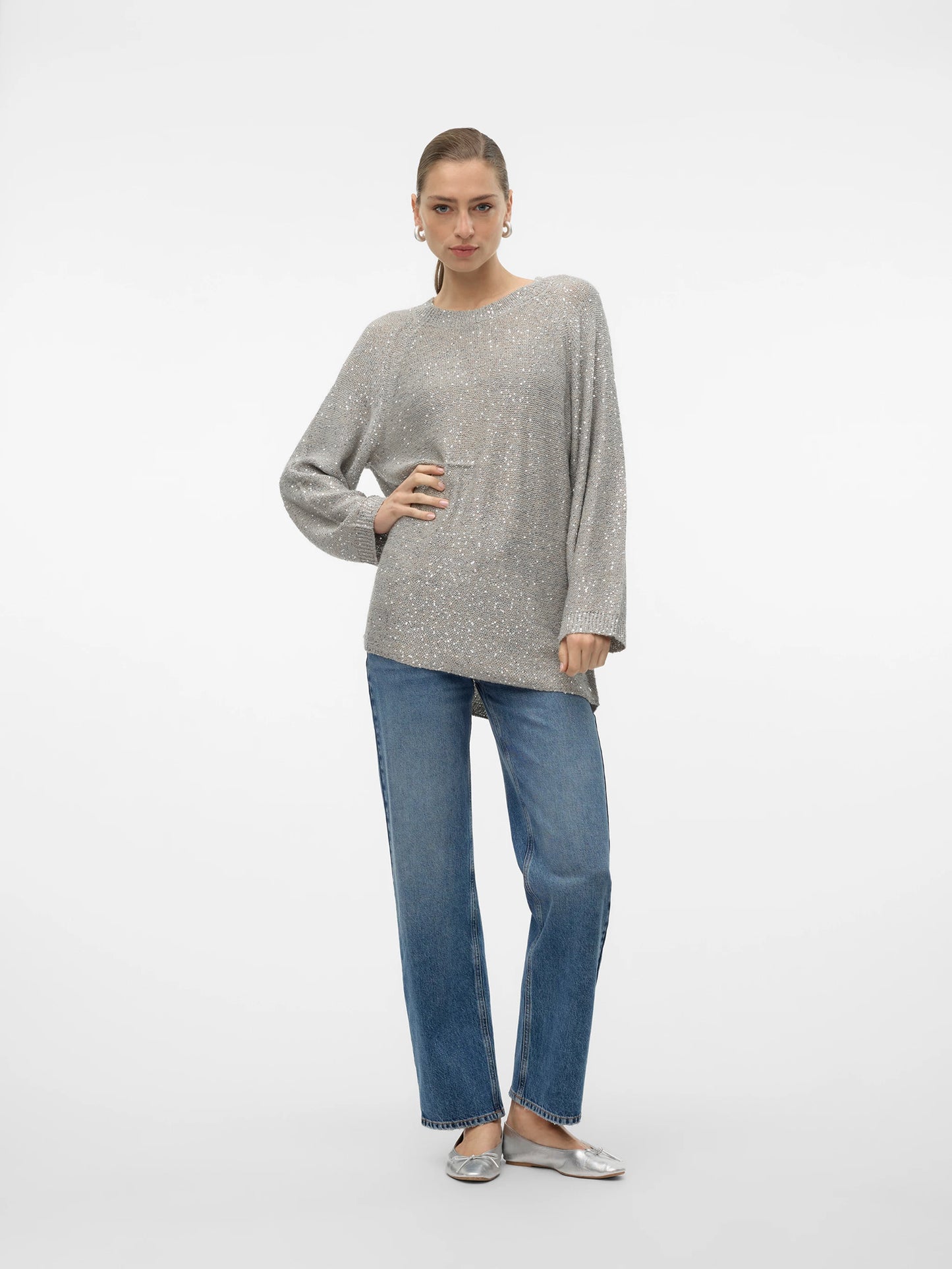 Γυναικεία μπλούζα παγιέτα VMLEILANI NEW LS O-NECK LONG PULL 10318192 | 10318192