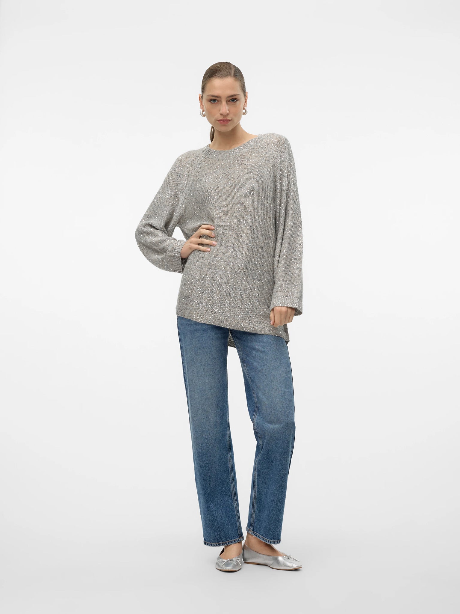 Γυναικεία μπλούζα παγιέτα VMLEILANI NEW LS O-NECK LONG PULL 10318192 | 10318192