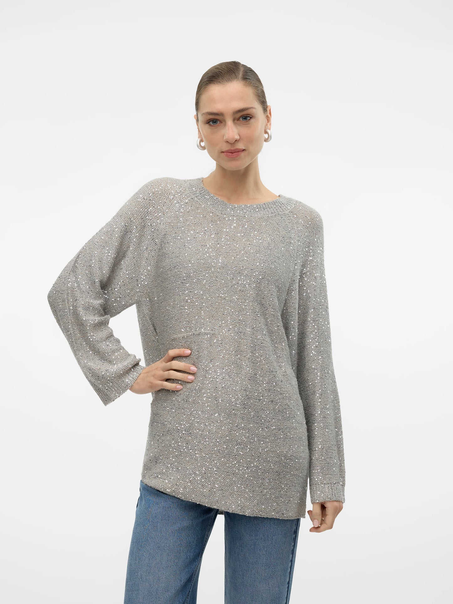 Γυναικεία μπλούζα παγιέτα VMLEILANI NEW LS O-NECK LONG PULL 10318192 | 10318192