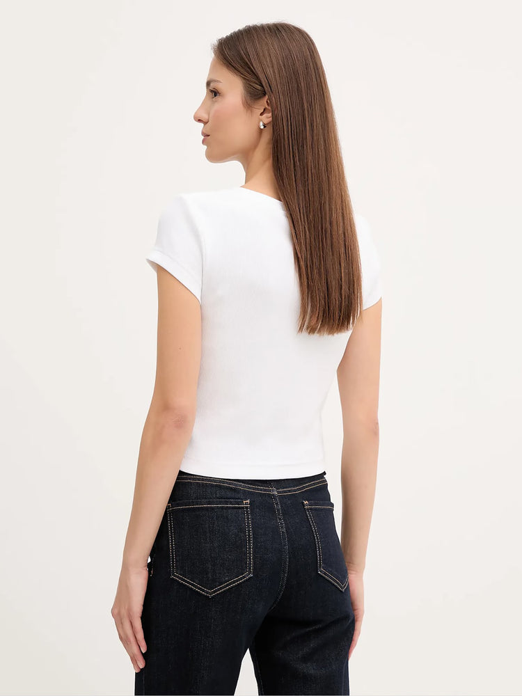 Γυναικεία μπλούζα ριπ A- SS WOVEN LABEL RIB VNECK TEE LV047C910GYAA | LV047C910GYAA