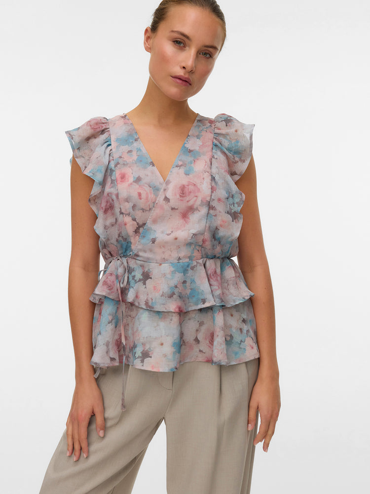 Γυναικείο top φλοράλ VMSABRINA SS FLOUNCE TOP WVN EXP 10343869 | 10343869